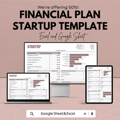 Financial Plan Startup Template | Startup Financial Spreadsheet | Business Budget Planner | Excel & Google Sheets | Startup Cost Planning