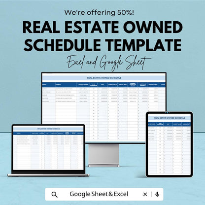 Real Estate Owned Schedule Template | Rental Property Tracker | Property Management Spreadsheet | Excel Google Sheets | Investment Tracker