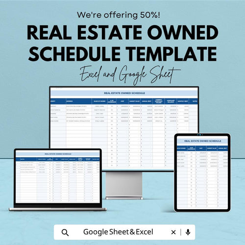 Real Estate Owned Schedule Template | Rental Property Tracker | Property Management Spreadsheet | Excel Google Sheets | Investment Tracker