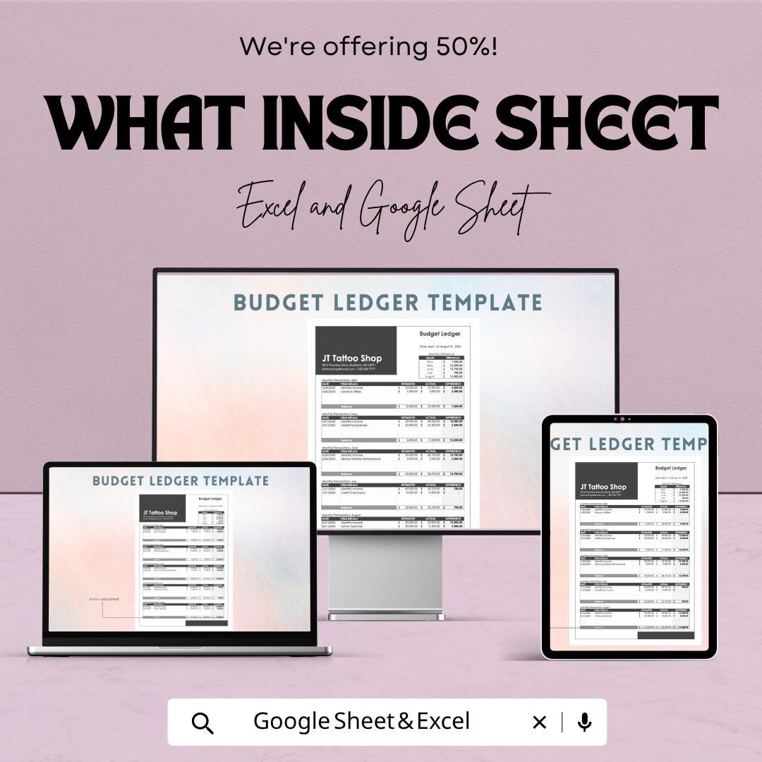 Budget Ledger Template | Budget Planner Spreadsheet | Income Expense Tracker | Personal Finance Template | Google Sheets & Excel |