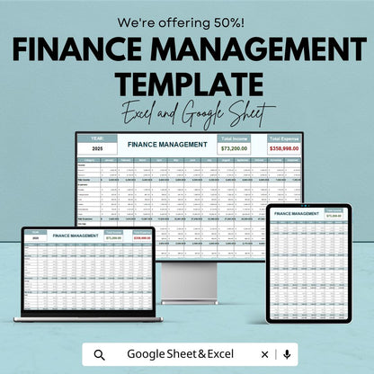 Finance Management Template | Budget Planner Spreadsheet | Income and Expense Tracker | Excel and Google Sheets | Business Finance Dashboard