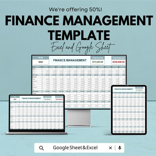 Finance Management Template | Budget Planner Spreadsheet | Income and Expense Tracker | Excel and Google Sheets | Business Finance Dashboard