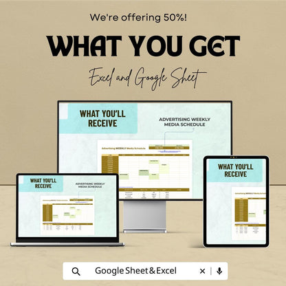 Advertising Weekly Media Schedule Template | Ad Campaign Planner | Media Planning Sheet | Weekly Advertising Calendar | Budget Tracker
