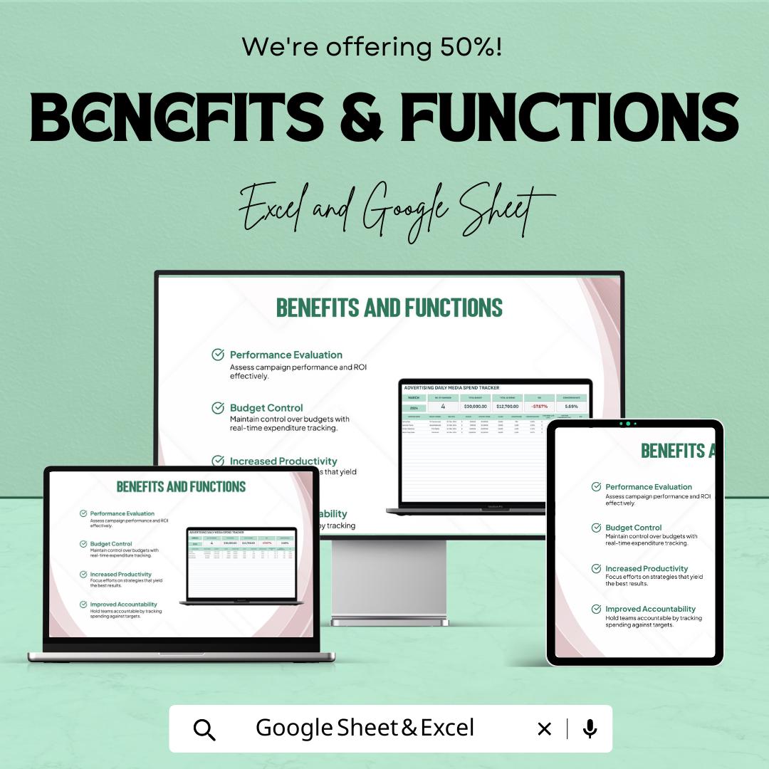 Advertising Daily Media Spend Tracker Template  | Ad Spend Tracker | Marketing Budget Planner | Media Invoice Tracking Spreadsheet