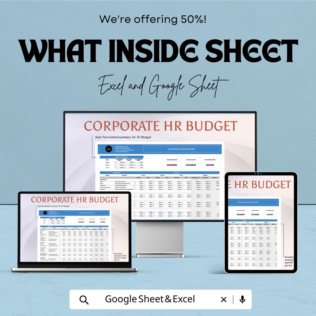 Corporate HR Budget Template, HR Budget Spreadsheet, Employee Cost Planner, HR Financial Tracker, Google Sheets Excel, Workforce Budget Tool