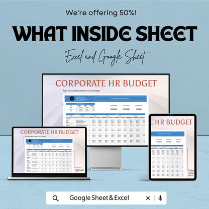 Corporate HR Budget Template, HR Budget Spreadsheet, Employee Cost Planner, HR Financial Tracker, Google Sheets Excel, Workforce Budget Tool