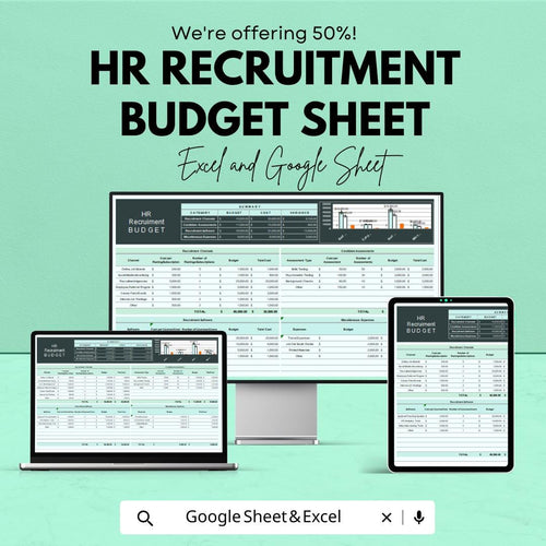 HR Recruitment Budget Sheet for Excel & Google Sheets - Track Recruitment Costs, Budget, and Expenses