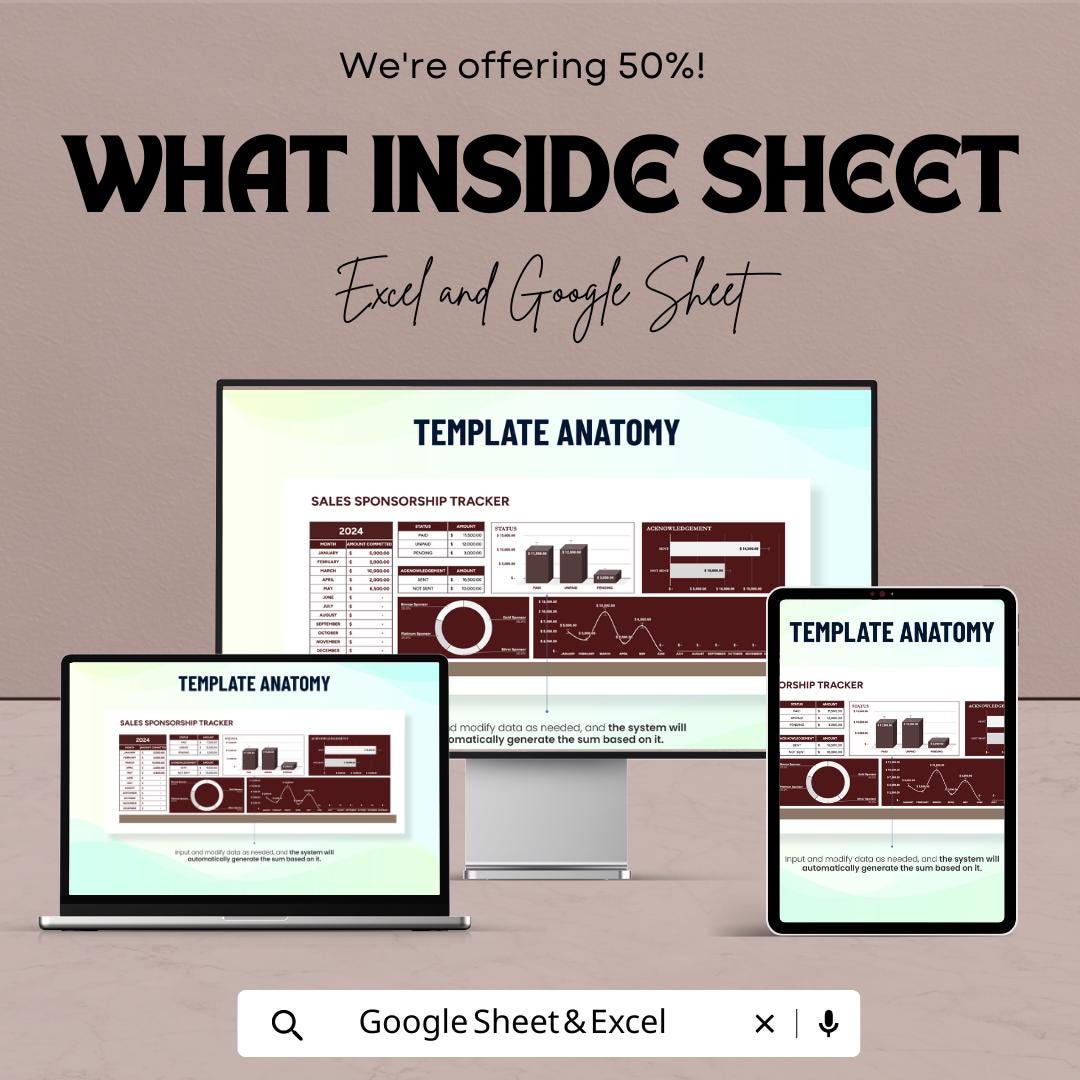 Sales Sponsorship Tracker Template | Excel and Google Sheets Sponsorship Management Dashboard | Revenue & Sales Tracker