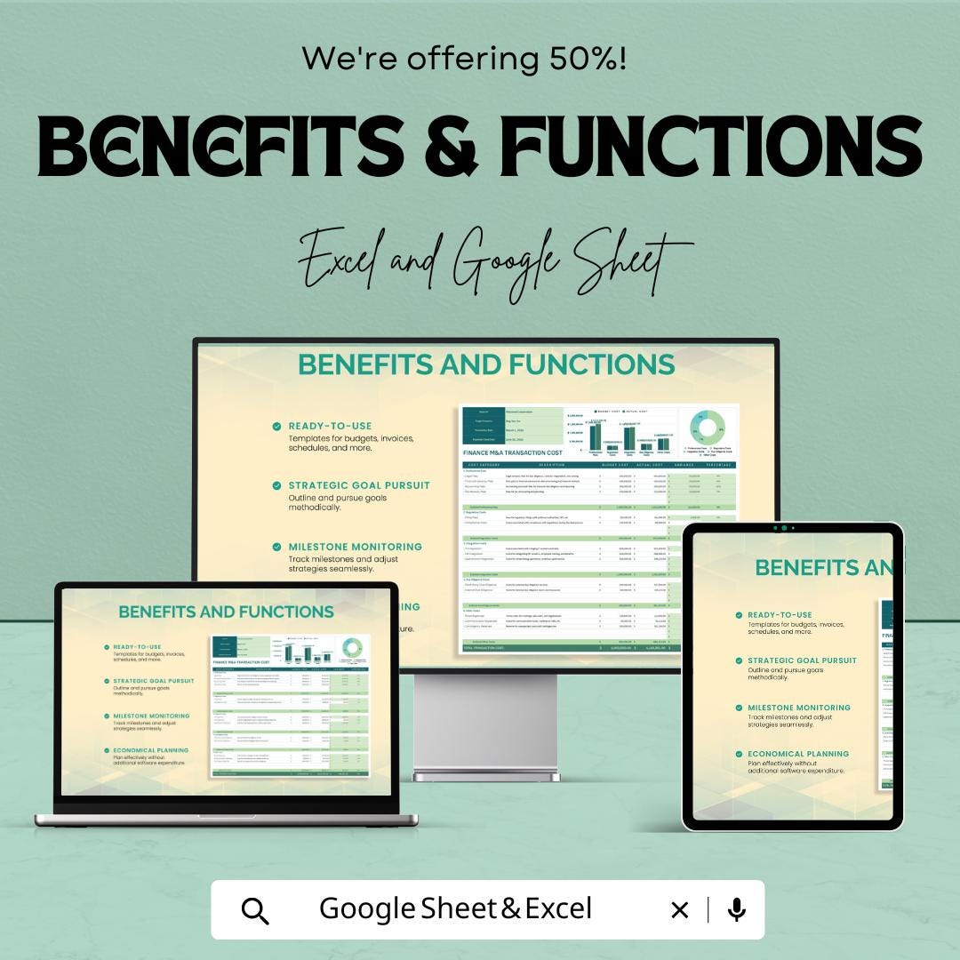 Finance M&A Transaction Cost Tracking Template | Merger Cost Tracker | Budget vs Actual Analysis | M and A Finance Template