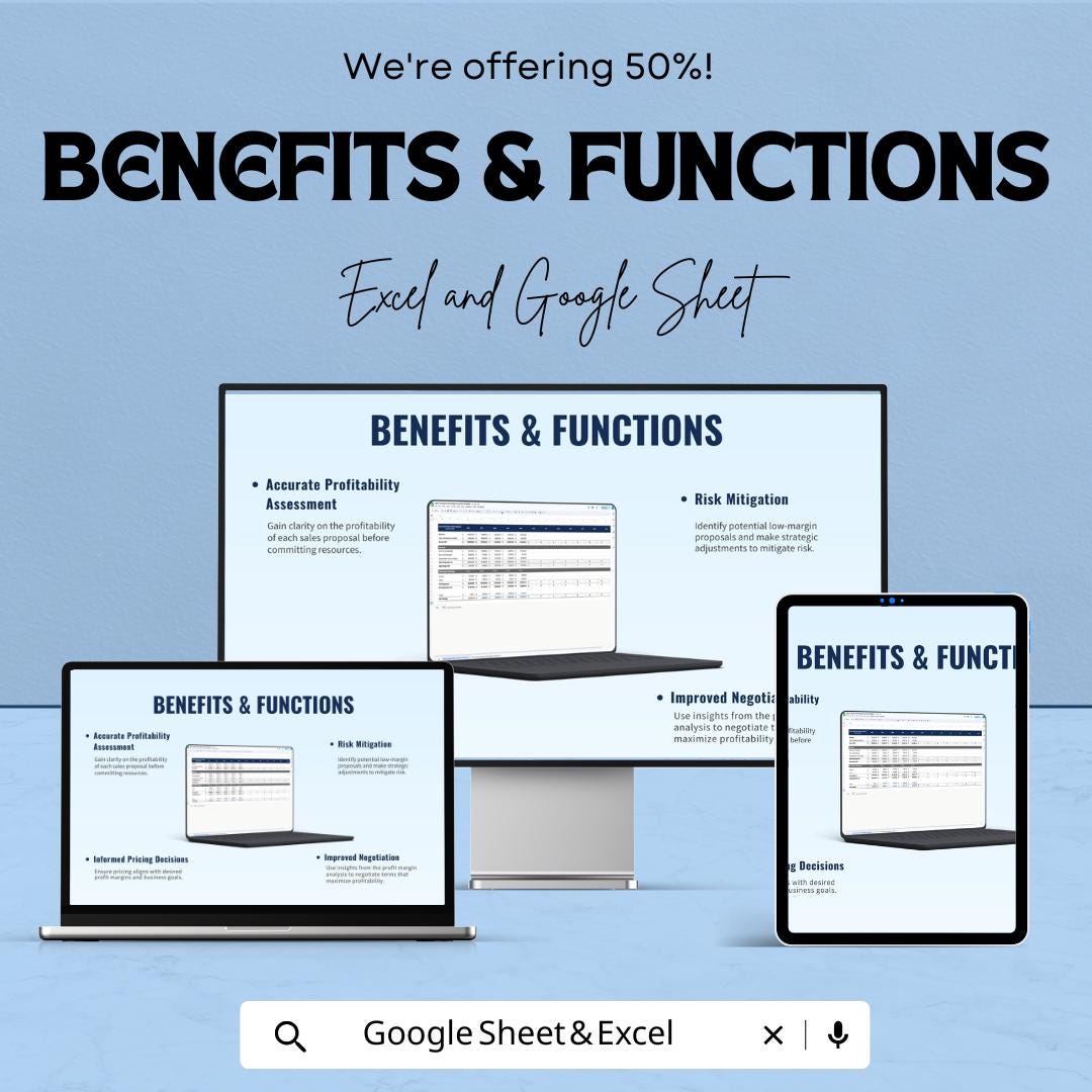 Sales Proposal Profit Margin Calculator Sheet | Excel and Google Sheets | Automated Template for Profitability, Cost & Revenue Analysis
