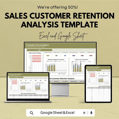 Sales Customer Retention Analysis Template | Excel & Google Sheets Dashboard | Customer Analytics Report | Business Data Tracker | Retention