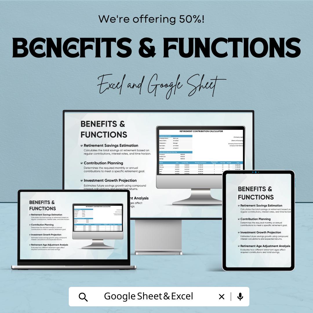 Retirement Contribution Calculator Template | Savings Projection Workbook | Investment Growth Calculator | Editable Financial Planner