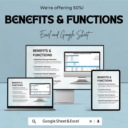 Retirement Contribution Calculator Template | Savings Projection Workbook | Investment Growth Calculator | Editable Financial Planner