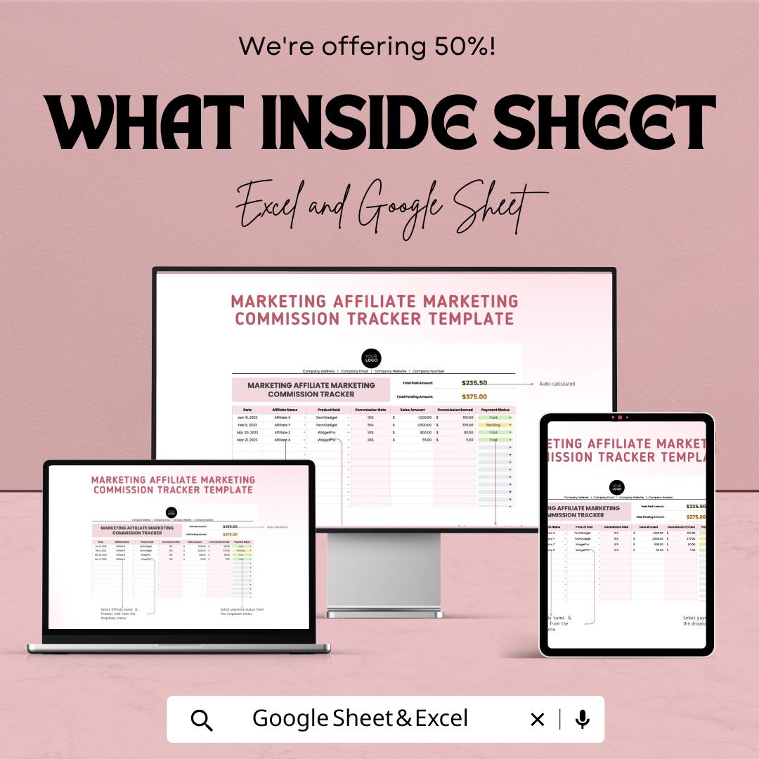 Marketing Affiliate Marketing Commission Tracker Template | Affiliate Payout Tracker | Commission Log | Marketing Performance Template