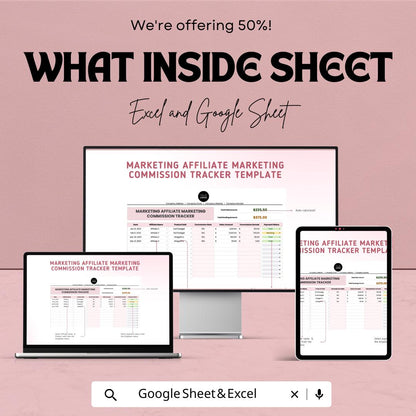 Marketing Affiliate Marketing Commission Tracker Template | Affiliate Payout Tracker | Commission Log | Marketing Performance Template