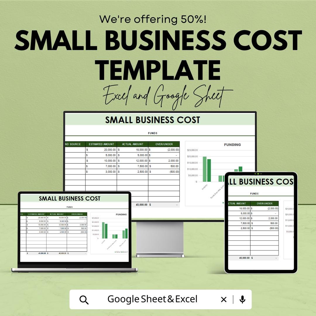Small Business Cost Template  | Business Expense Tracker | Cost Management Spreadsheet | Budget Planner | Business Finance Template