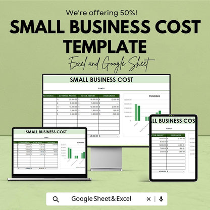 Small Business Cost Template  | Business Expense Tracker | Cost Management Spreadsheet | Budget Planner | Business Finance Template