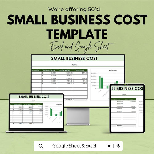 Small Business Cost Template  | Business Expense Tracker | Cost Management Spreadsheet | Budget Planner | Business Finance Template