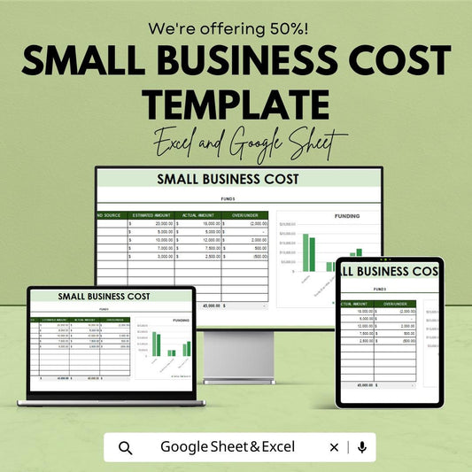 Small Business Cost Template  | Business Expense Tracker | Cost Management Spreadsheet | Budget Planner | Business Finance Template
