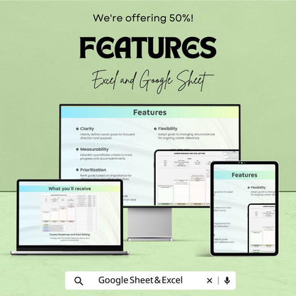 Career Roadmap and Goal Setting Template | Career Planning Spreadsheet | Professional Development Planner | Life Goals Tracker