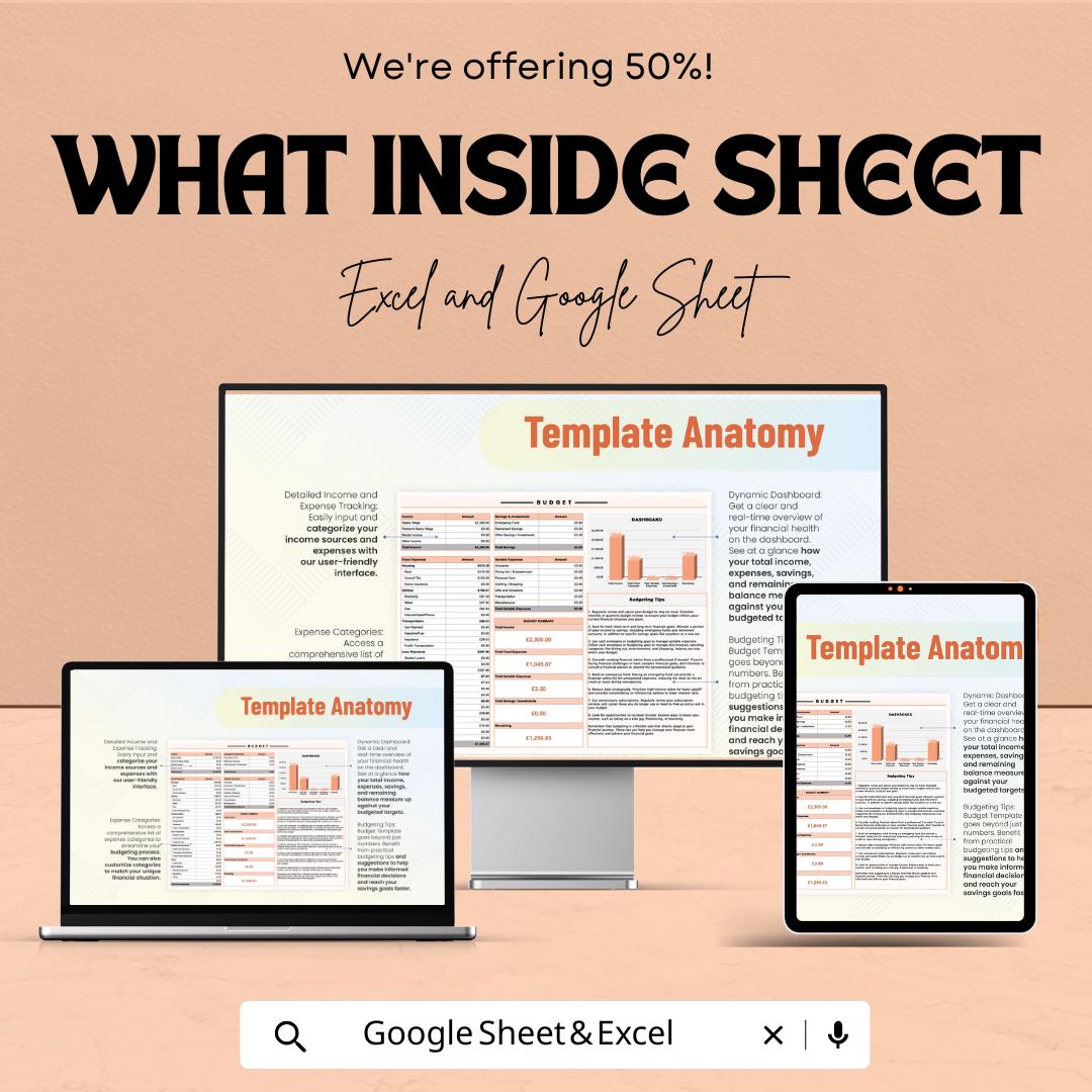 Budget Spreadsheet Template | Excel & Google Sheets | Income Expense Tracker | Monthly Budget Planner | Instant Download