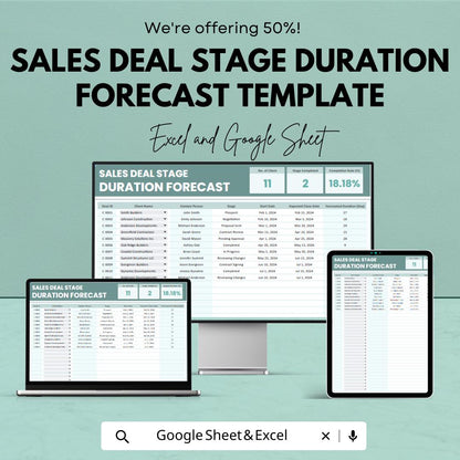 Sales Deal Stage Duration Forecast Template | Excel & Google Sheets | Sales Pipeline Timing Tracker | Deal Duration Calculator
