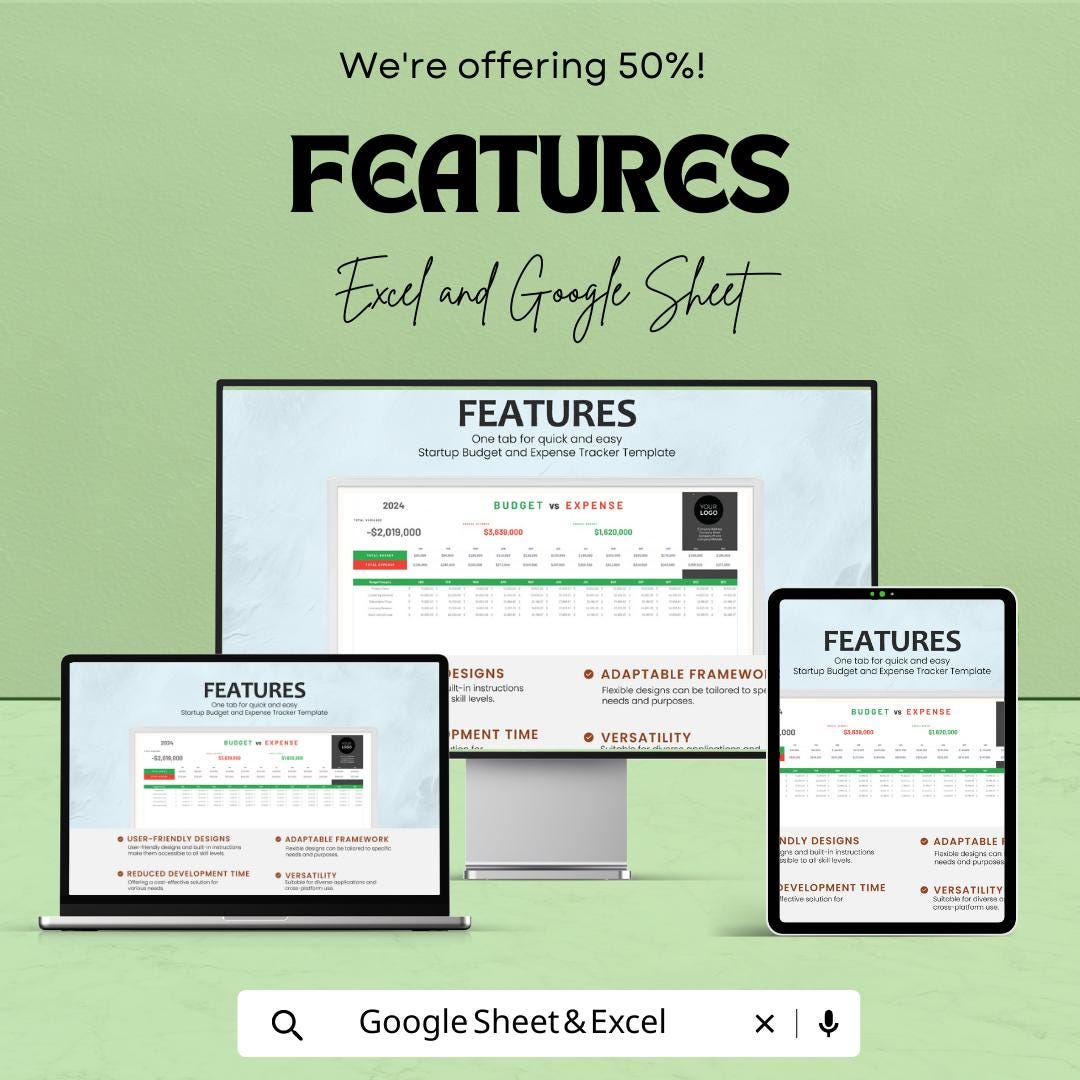 Startup Budget and Expense Tracker Template | Excel & Google Sheets | Small Business Finance Planner | Budget vs Expense Spreadsheet