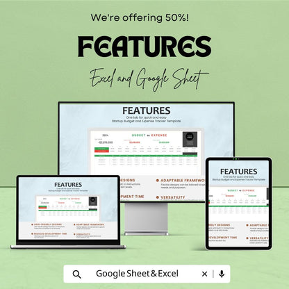 Startup Budget and Expense Tracker Template | Excel & Google Sheets | Small Business Finance Planner | Budget vs Expense Spreadsheet