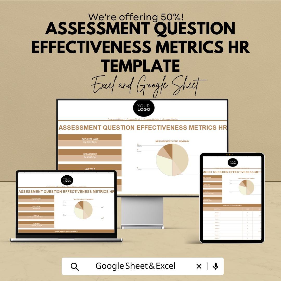Assessment Question Effectiveness Metrics HR Template | Hiring Assessment Analysis Tool | HR Evaluation Spreadsheet | Recruitment Metrics