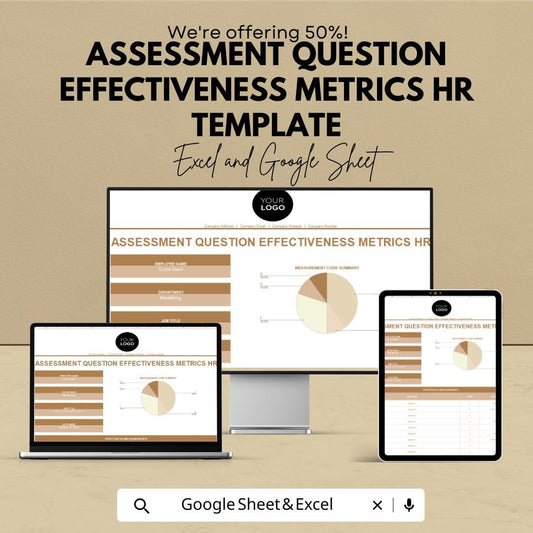 Assessment Question Effectiveness Metrics HR Template | Hiring Assessment Analysis Tool | HR Evaluation Spreadsheet | Recruitment Metrics