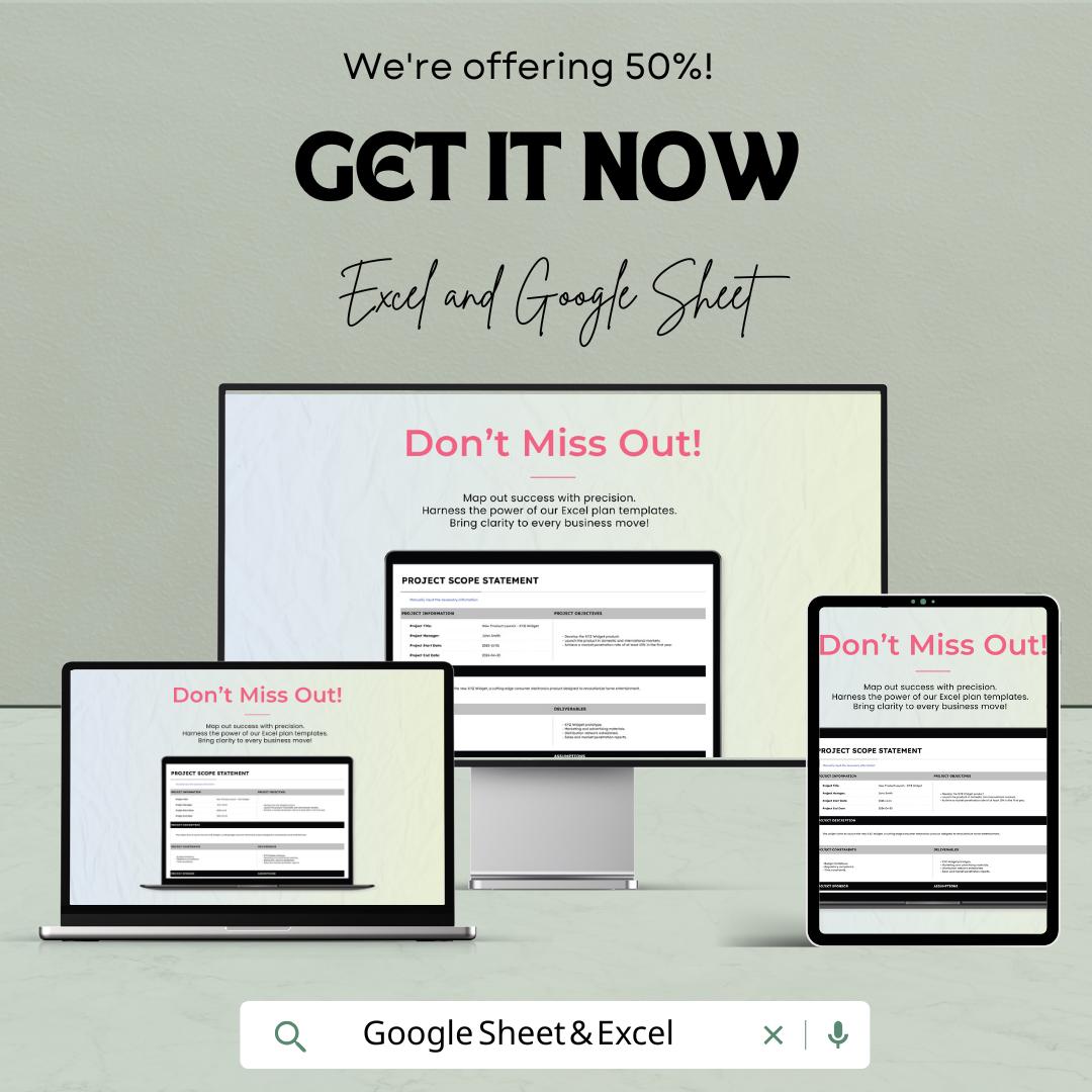 Project Scope Statement Sheet - Excel & Google Sheets Template for Project Management | Professional Planning Tool