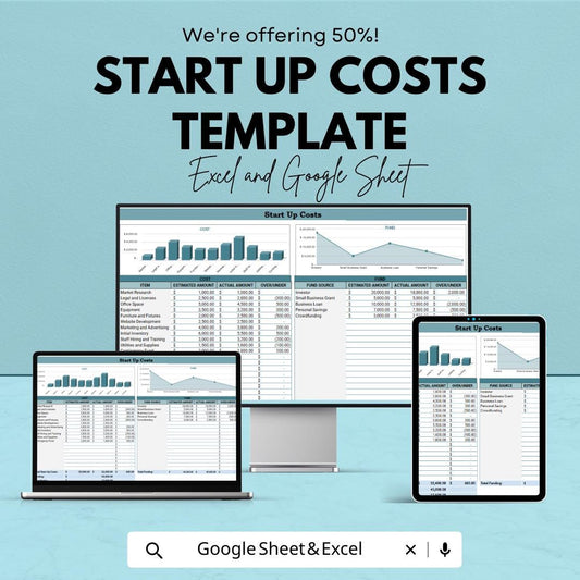 Start Up Costs Template | Startup Budget Spreadsheet | Business Expense Tracker | Excel & Google Sheets