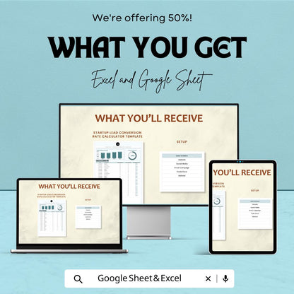 Startup Lead Conversion Rate Calculator Template | Lead Tracking Spreadsheet | Sales Conversion Tracker | Excel & Google Sheets