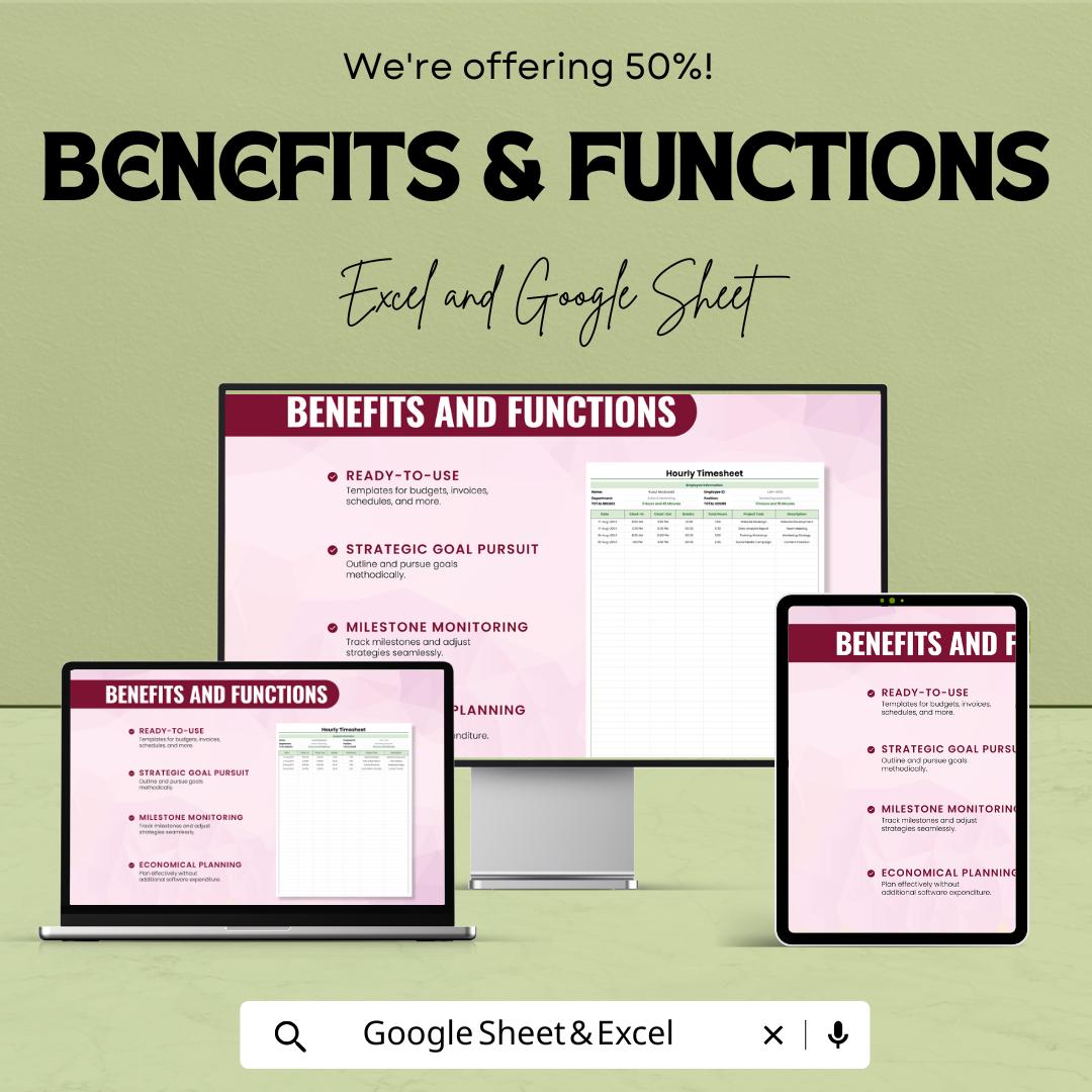 Hourly Timesheet Template | Excel and Google Sheets | Employee Work Hours Tracker | Time Log Sheet | Payroll Timesheet Form