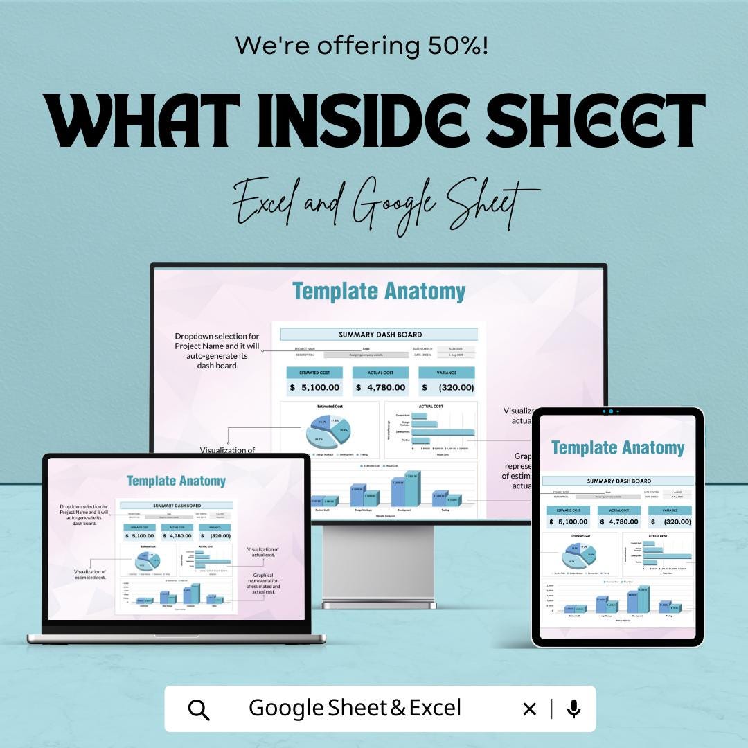 Project Cost Planner Template,  Budget Tracker, Project Expense Planner, Cost Management Spreadsheet, Business Budget Template
