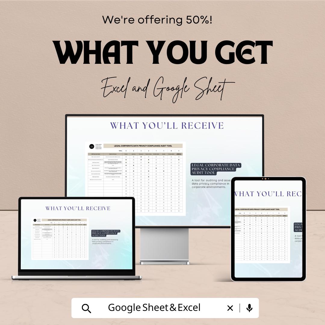 Legal Corporate Data Privacy Compliance Audit Tool Template | GDPR Privacy Audit Checklist | Compliance Tracker Spreadsheet
