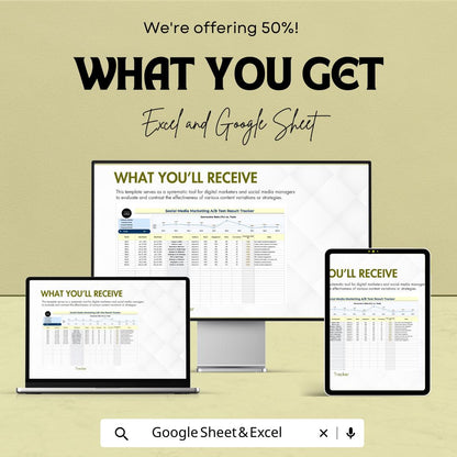 Social Media Marketing A/B Test Result Tracker Template | AB Testing Spreadsheet | Conversion Rate Tracker | Marketing Analytics Tool
