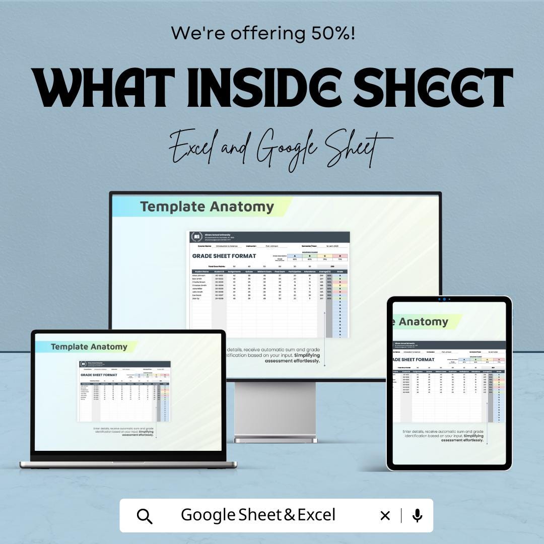 Grade Sheet Format Template | Student Grade Tracker Spreadsheet | Teacher Grading Sheet | Excel & Google Sheets