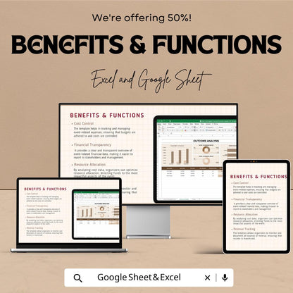 Event Participation Cost and Outcome Analysis HR Template | Excel and Google Sheets | Event Budget Tracker | Cost & Outcome Dashboard