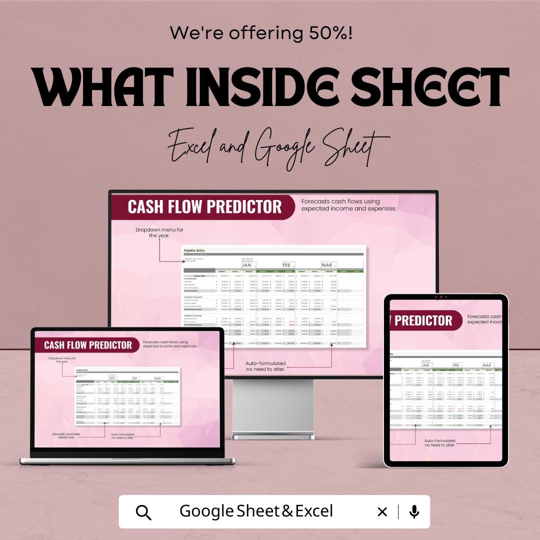 Cash Flow Predictor Template | Google Sheets Excel Cash Flow Spreadsheet | Business Finance Planner | Cash Flow Forecast | Digital Download