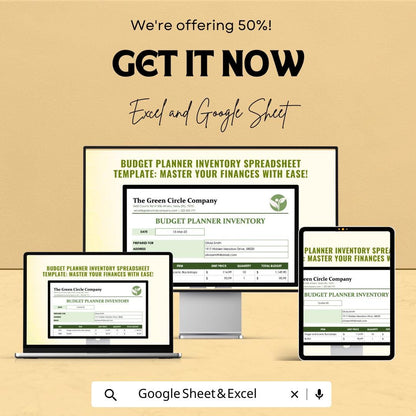 Budget Planner Inventory Spreadsheet - Expense Tracking, Income Management, Budget Optimization - Excel & Google Sheet Template