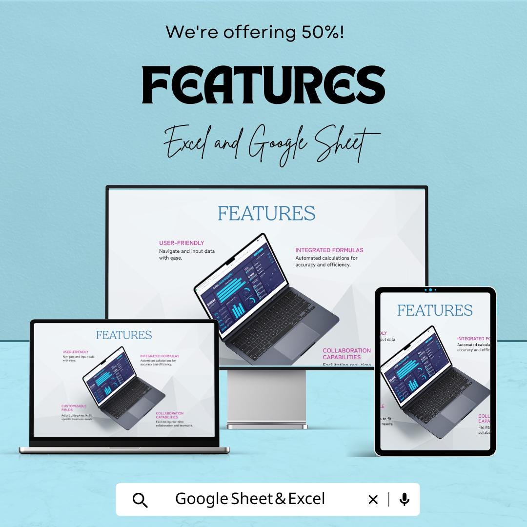 CRM Dashboard Template for Sales and Customer Metrics | Google Sheet | Real-Time Data Visualization | Automated Tracking & Reporting