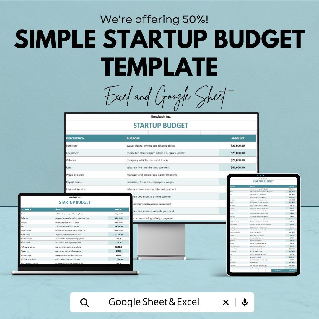 Startup Budget Template Excel Google Sheets | Small Business Budget Planner | Startup Cost Tracker Spreadsheet | Business Financial Planning