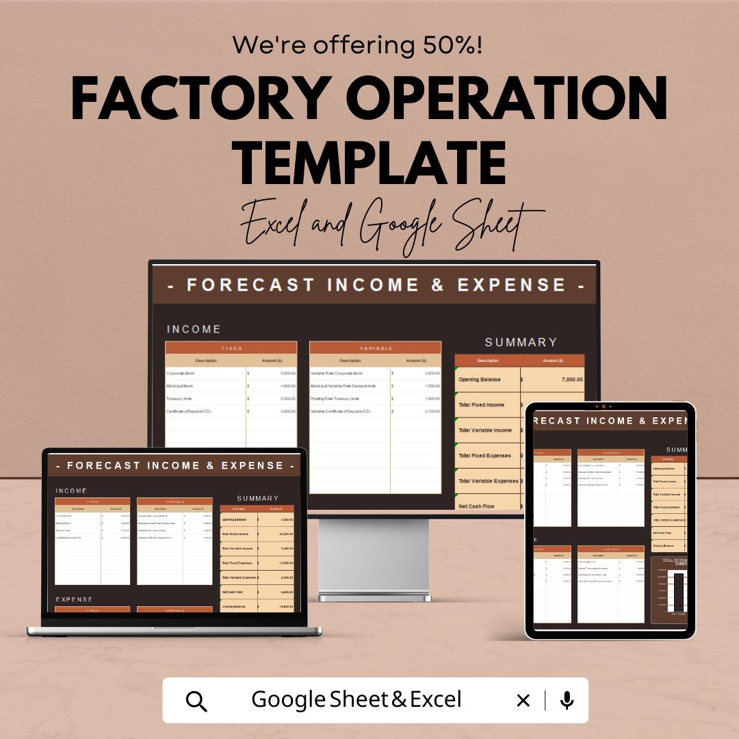 Factory Operation Expense Forecast Template | Operational Cost Planning Spreadsheet | Excel & Google Sheets | Business Expense Tracker