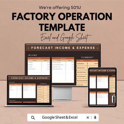 Factory Operation Expense Forecast Template | Operational Cost Planning Spreadsheet | Excel & Google Sheets | Business Expense Tracker