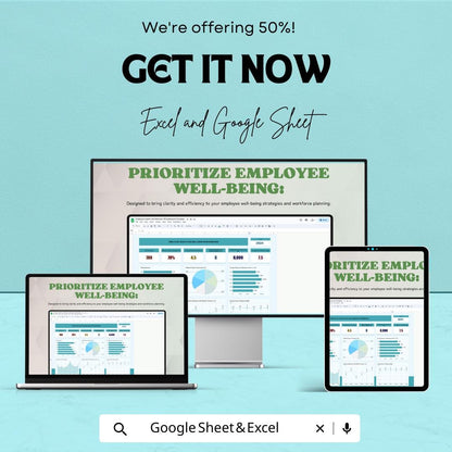 Employee Health and Wellness HR Dashboard | Excel and Google Sheet | Track Employee Well-Being & Program Engagement