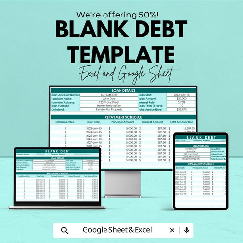 Blank Debt Template | Loan Repayment Schedule | Debt Tracker Spreadsheet | Payment Log Template | Financial Planning Tool