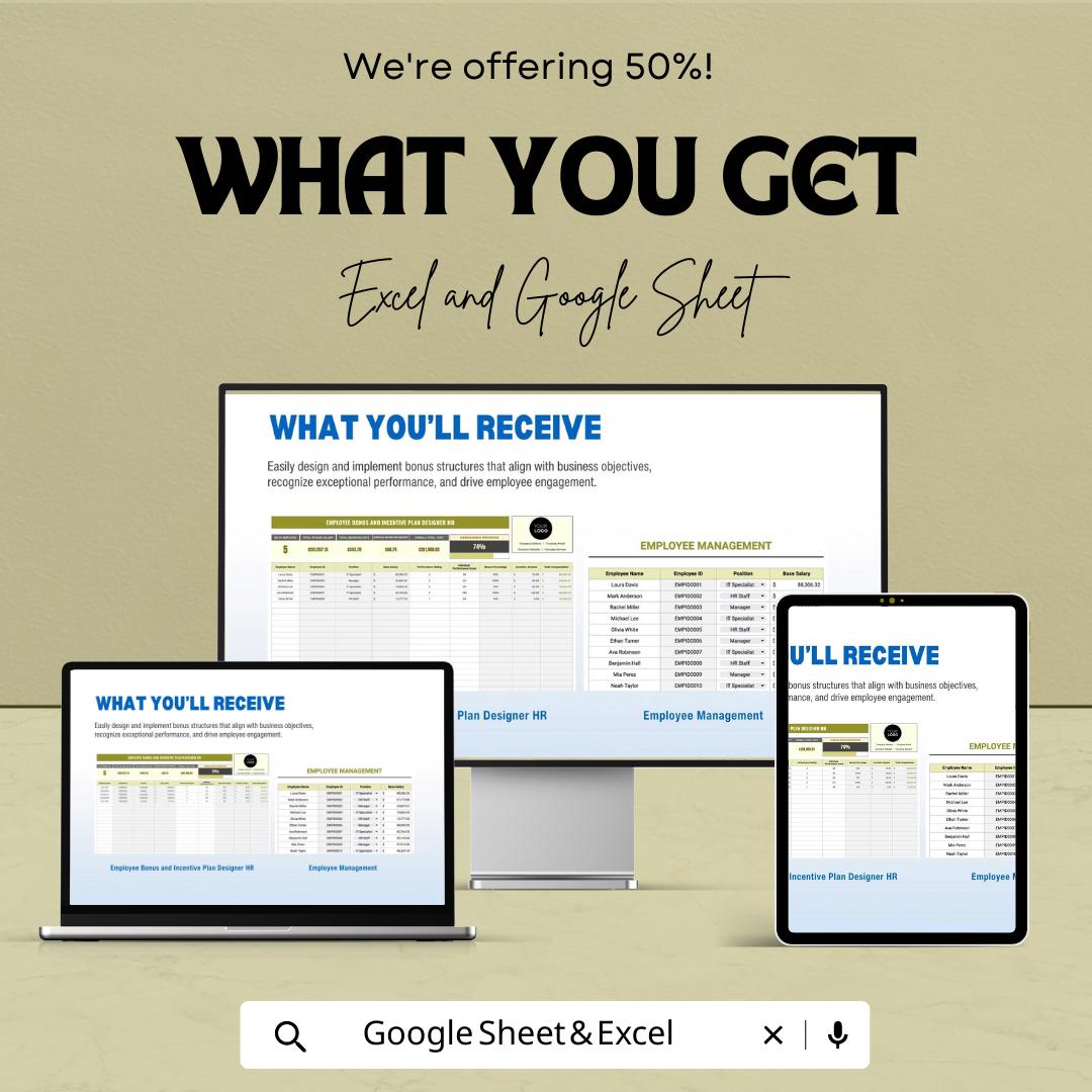 Employee Bonus Incentive Plan Template Excel Google Sheets, HR Bonus Calculator, Employee Performance Bonus Tracker, HR Management Tool