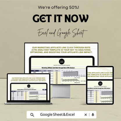 Marketing Affiliate CTR Analyzer Template | Affiliate Link Analytics | CTR Dashboard Spreadsheet | Marketing Performance Template