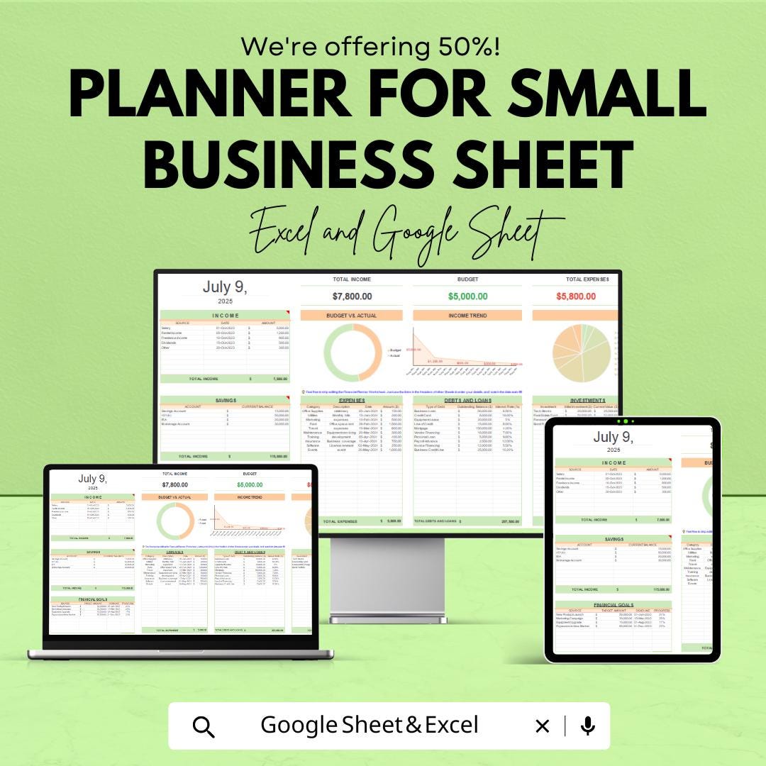 Small Business Planner Sheet | Budget, Financial Goals, Expense Tracker | Google Sheet Template for Entrepreneurs | Easy Business Management